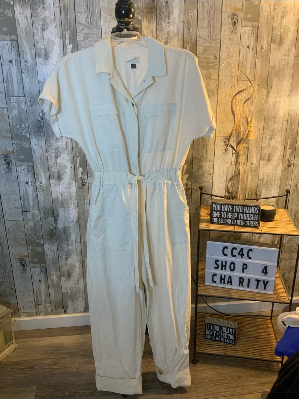 Universal Thread Cream Short-Sleeve Utility Jumpsuit